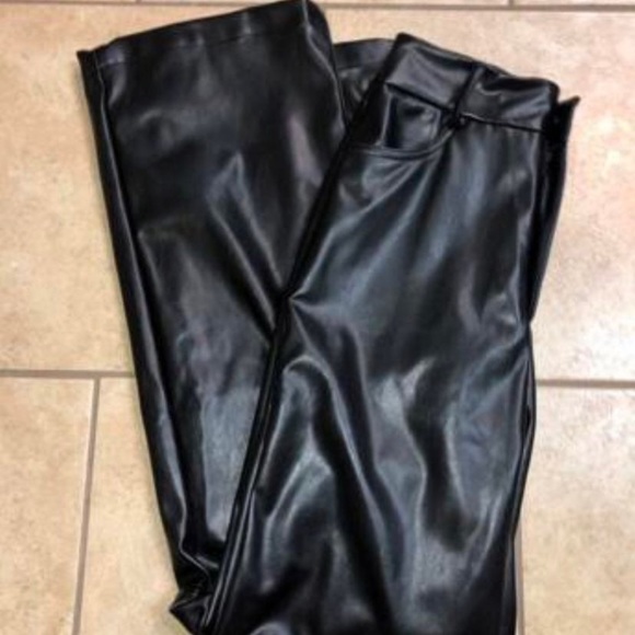 Solid PU Leather Black Straight Leg Pants - Picture 5 of 5